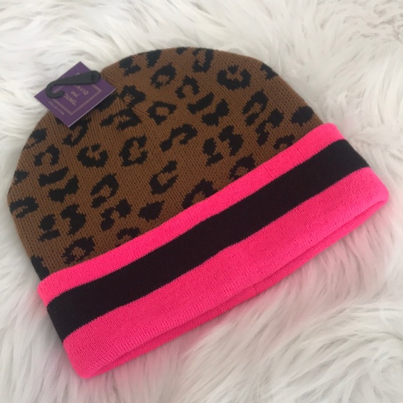 David and Young beanie with neon pink and leopard - Picture 1 of 8